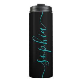 Chic Black Teal Grün Schrift Name Thermal Tumbler Thermosbecher