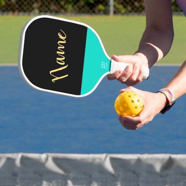 Chic Black Three Quarter Script Light Aquamarin Ac Pickleball Schläger (InSitu)