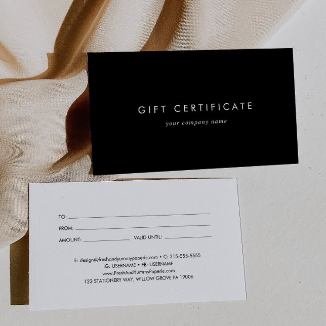 Chic Black Typografy Business Geschenkgutschein (Von Creator hochgeladen)