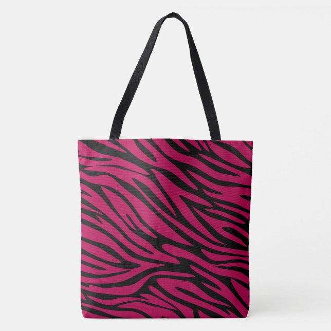 Chic Black und Berry Red Zebra Print Große Tasche (Vorderseite)