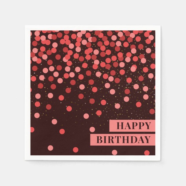 Chic Black und Red Confetti Happy Birthday Napkins Serviette (Vorderseite)