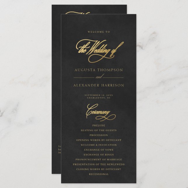 Chic Black Velvet Imitation Wedding Program (Vorne/Hinten)