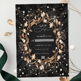 Chic Black Verziert Golden Blätter Hochzeit RSVP Karte