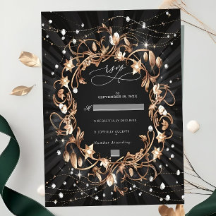 Chic Black Verziert Golden Blätter Hochzeit RSVP Karte