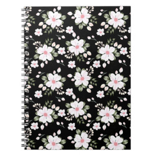 Chic Black Watercolor Floral Muster Notebook Notizblock