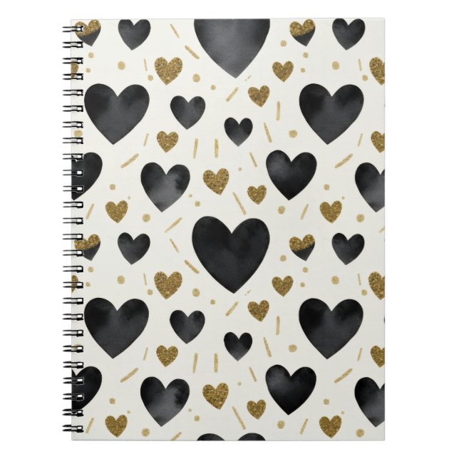 Chic Black Watercolor Hearts Notizblock (Vorderseite)