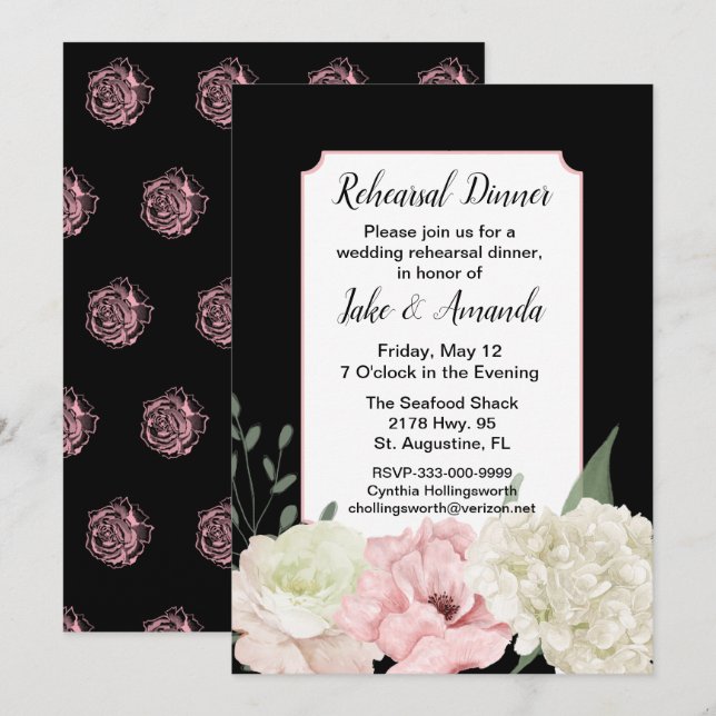 Chic Black Wedding Probe Dinner Einladung (Vorne/Hinten)