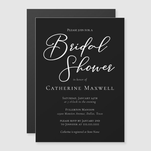 Chic Black White Bridal Shower Personalized Magneteinladung (Vorne/Hinten)