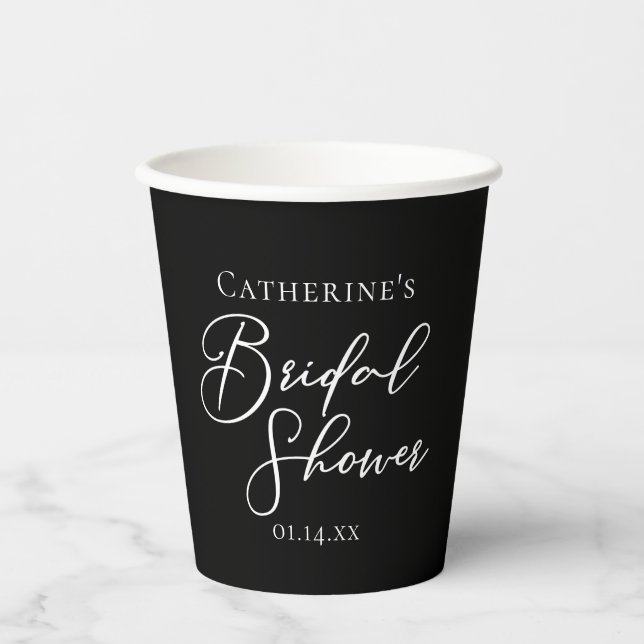 Chic Black White Bridal Shower Personalized Pappbecher (Vorderseite)
