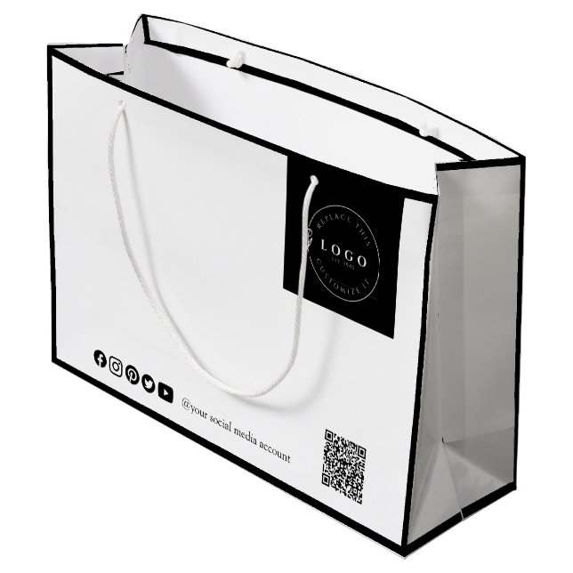 Chic Black & White Business Große Geschenktüte (Rückseite Schrägansicht)