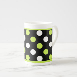 Chic Black, White & Chartreuse Polka Dot Prozellantasse