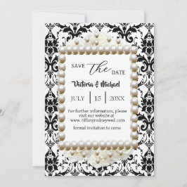 Chic Black $ White Damask Pearl Rett-The-Date Einladung