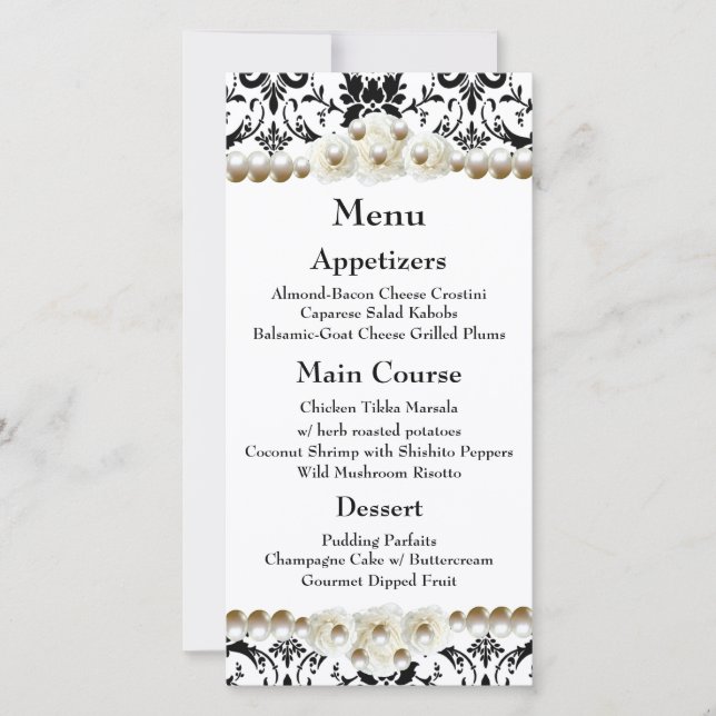 Chic Black & White Damask Pearl Wedding (Vorderseite)