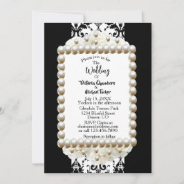 Chic Black $ White Damask Pearl Wedding Einladung