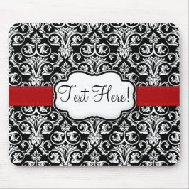Chic Black/White Damask Red Ribbon Mousepad
