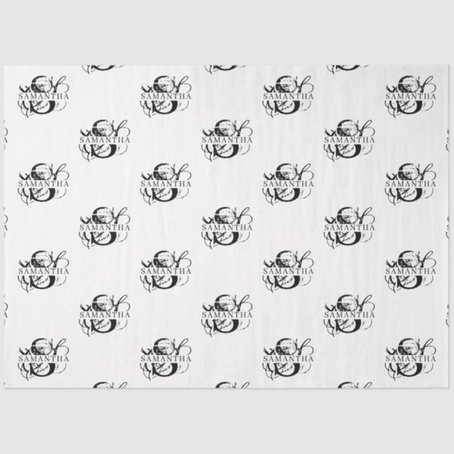 Chic Black & White Distressed Script Monogram Seidenpapier (Vorderseite)
