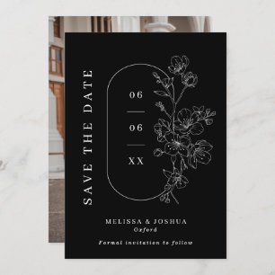 Chic Black & White Line Gezeichnet florale Foto Ho Save The Date