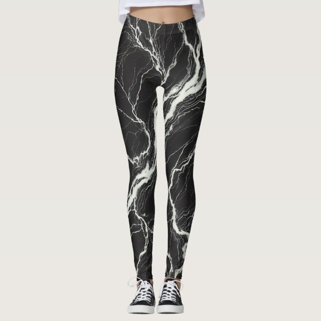 Chic Black & White Marmor Look Glamour Leggings (Vorderseite)