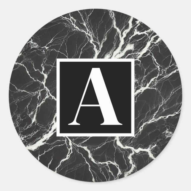 Chic Black & White Marmor Look Glamour Runder Aufkleber (Vorderseite)