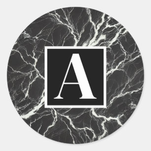 Chic Black & White Marmor Look Glamour Runder Aufkleber