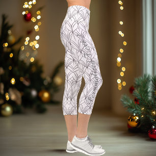 Chic Black & White Minimalistisch Leaf Muster kund Capri Leggings