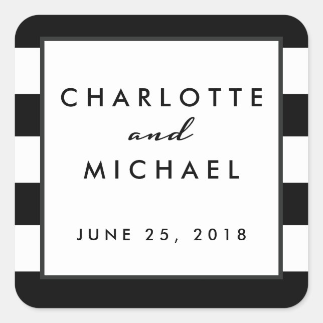 Chic Black | White Modern Gastgeschenk Hochzeit La Quadratischer Aufkleber (Vorderseite)