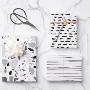Chic Black & White Moderne Muster Terrazzo Inky Geschenkpapier Set