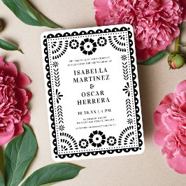 Chic Black & White Papel Picado Inspiriert Hochzei Einladung