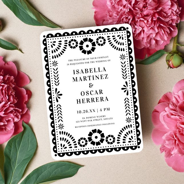 Chic Black & White Papel Picado Inspiriert Hochzei Einladung (Von Creator hochgeladen)