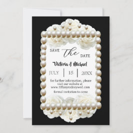 Chic Black & White Pearl Rett-the-Date Einladung