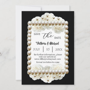 Chic Black & White Pearl Rett-the-Date Einladung