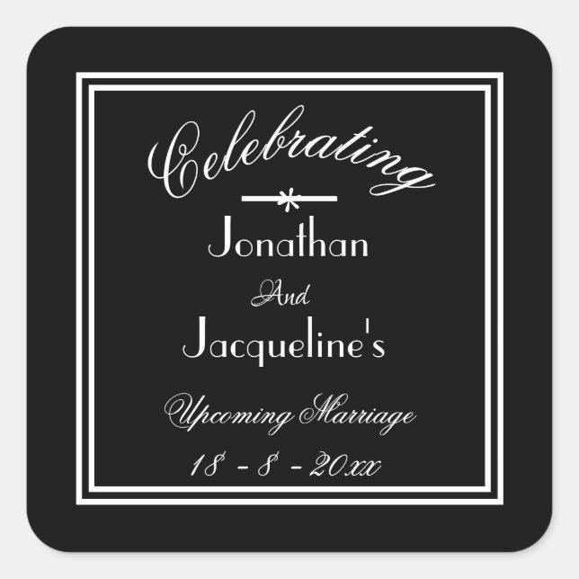Chic Black & White Personalisiert Wedding Stickers (Vorderseite)