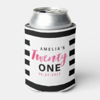 Chic Black & White Streifen Pink 21. Geburtstag