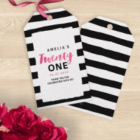 Chic Black & White Streifen Pink 21. Geburtstag