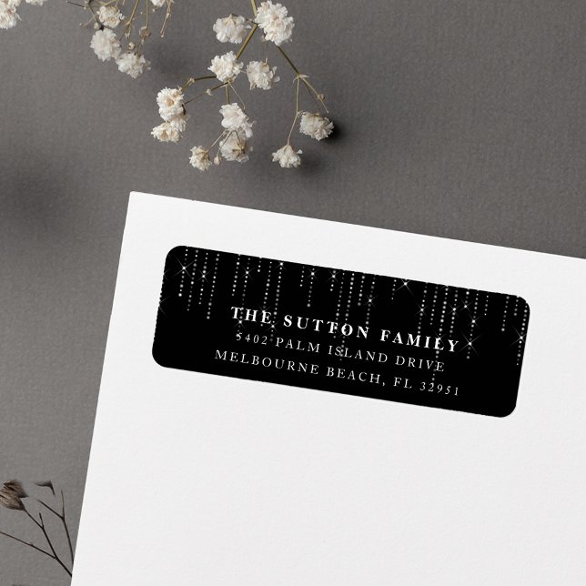 Chic Black & White String Lights Rücksendeadresse (Von Creator hochgeladen)