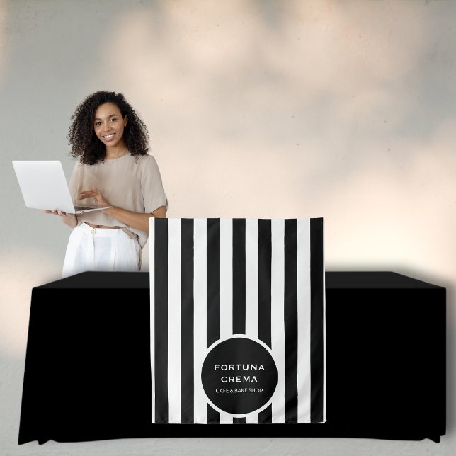 Chic Black & White Stripes Business Name Event  Wandteppich (Von Creator hochgeladen)
