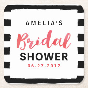 Chic Black & White Stripes Rotes Brautparty Rechteckiger Pappuntersetzer