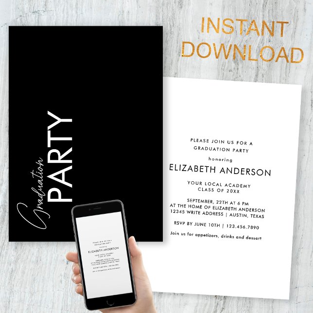 Chic Black & White Typografy Graduation Party Einladung (Von Creator hochgeladen)