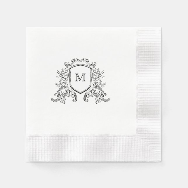 Chic Black & White Wappen Monogram Wedkin Napkin Serviette (Vorderseite)