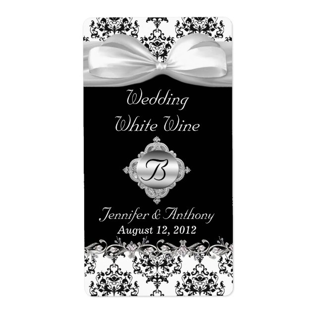 Chic Black & White Wedding Mini Wine Labels (Vorne)