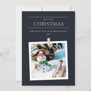 CHIC BLACK WINTER FOTO SNOWMAN MERRIEST CHRISTMAS FEIERTAGSKARTE