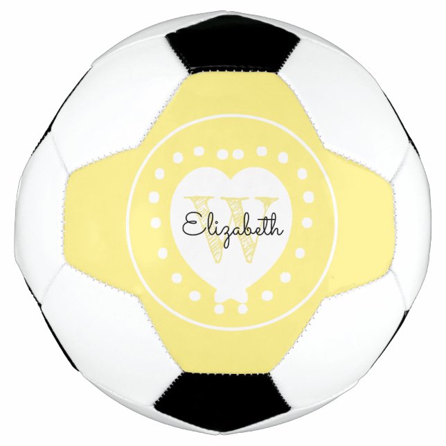 Chic Black Yellow Initial Monogram White Heart Fußball (Vorderseite)