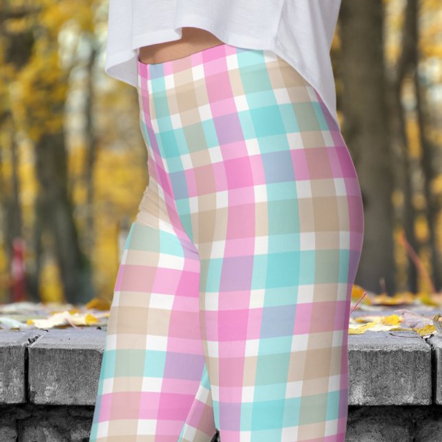 Chic Blau-Rosa-Karo-Muster Leggings (Chic Blue and Pink Check Pattern Leggings)