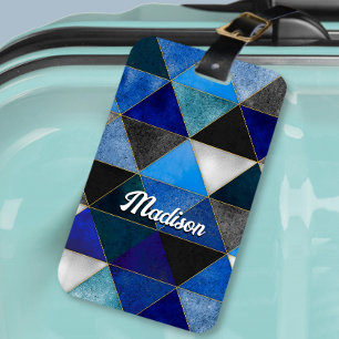 Chic blau türkis grau geometrisch gepäckanhänger