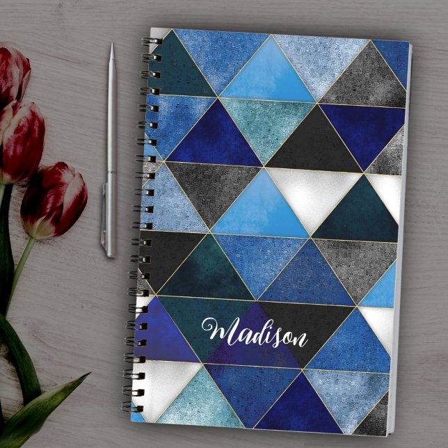 Chic blau türkis grau geometrisch notizbuch (Von Creator hochgeladen)
