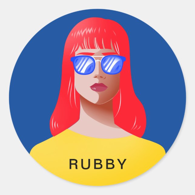 Chic blau und elegant runder aufkleber (Vorderseite)