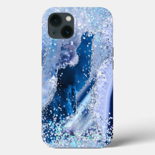 Chic Blaue Achat mit opalisierenden Funken iPhone 13 Hülle