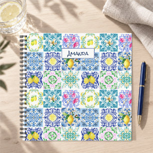 Chic Blaue Gelbe Sizilianische Majolika-Fliesenmus Notizbuch