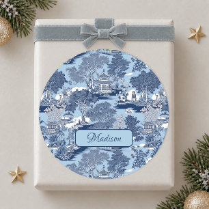 Chic Blaue Weiden-Chinoiserie Cottage Runder Aufkleber