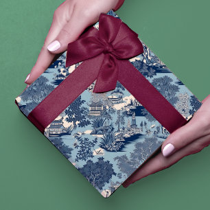 Chic Blaue Weiße Chinoiserie-Weiden-Toile-Cottage Geschenkpapier Set